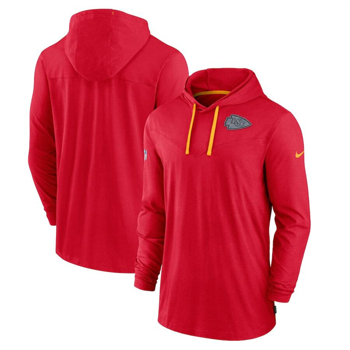 Men's Kansas City Chiefs Red Sideline Pop Performance Pullover Long Sleeve Hoodie T-Shirt Men's Kansas City Chiefs Red Sideline Pop Performance Pullover Long Sleeve Hoodie T-Shirt
